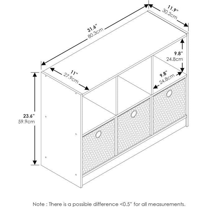 Basisboekenkast met 6 vakken en 3 planken, eiken, espresso/bruin, 30,23 x 30,23 x 59,94 cm