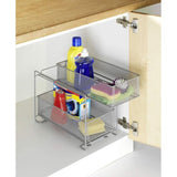 Gioma Ladekast, hoogwaardige organizer met 2 etages en mand uittrekbaar voor keukenkast of werkblad, keukenrek van gepoedercoat metaal, 35 x 33,5 x 18,5 cm, zilver-mat