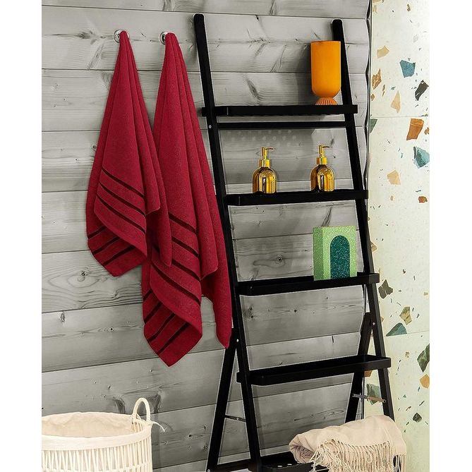 Set van 8 katoenen handdoeken met viscosestrepen en hanger, 2 badhanddoeken, 2 handdoeken, 4 washandjes (rood)