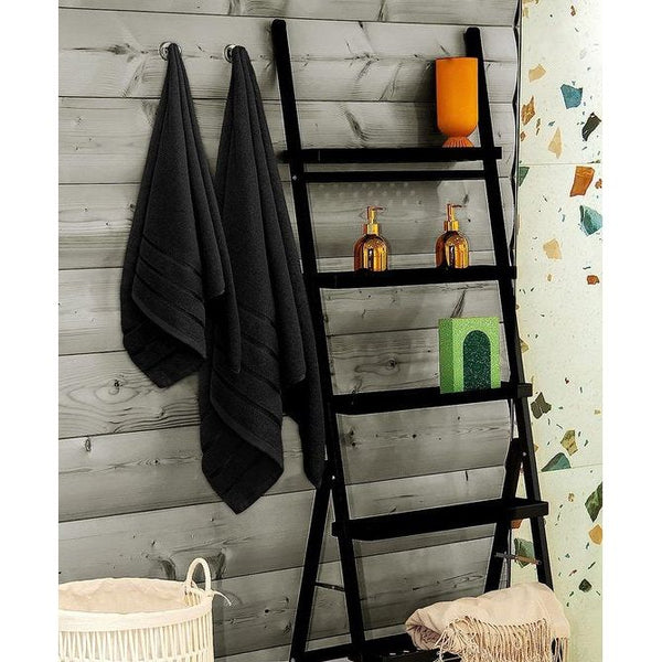 Set van 8 katoenen handdoeken met viscose strepen en hanger, 2 badhanddoeken, 2 handdoeken, 4 washandjes (zwart)