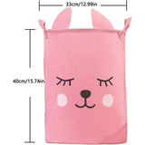 Konijntje wasmand, opbergmand, wasmand met handgrepen van canvas, opvouwbare opbergdoos, waterdichte ronde opbergmand voor slaapkamer, kleding, was, konijnen met roze wimpers