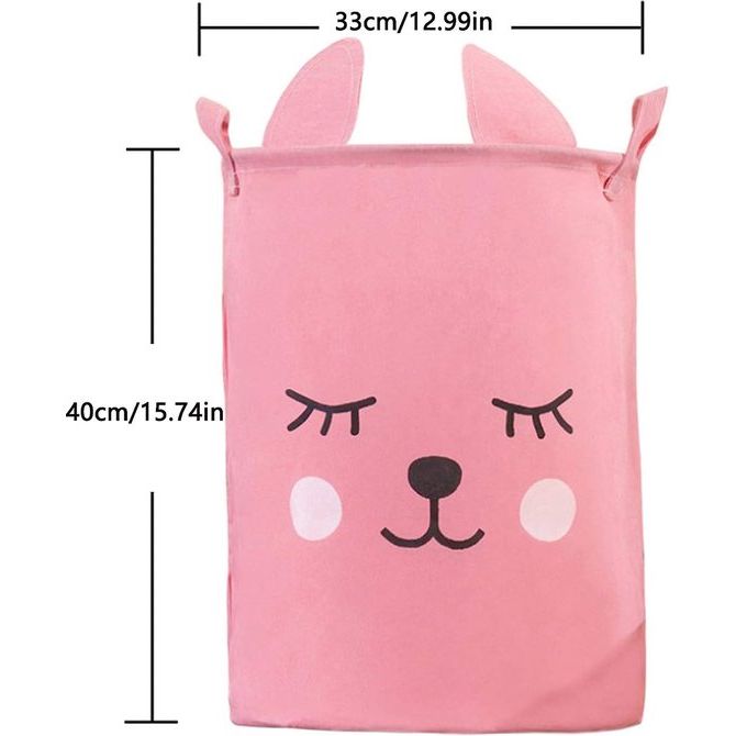 Konijntje wasmand, opbergmand, wasmand met handgrepen van canvas, opvouwbare opbergdoos, waterdichte ronde opbergmand voor slaapkamer, kleding, was, konijnen met roze wimpers