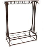 Extra grote bruine metalen 21-gaats rechthoekige paraplubak met 24 haken en gratis regenwaterbak 70 x 50 x 24 cm