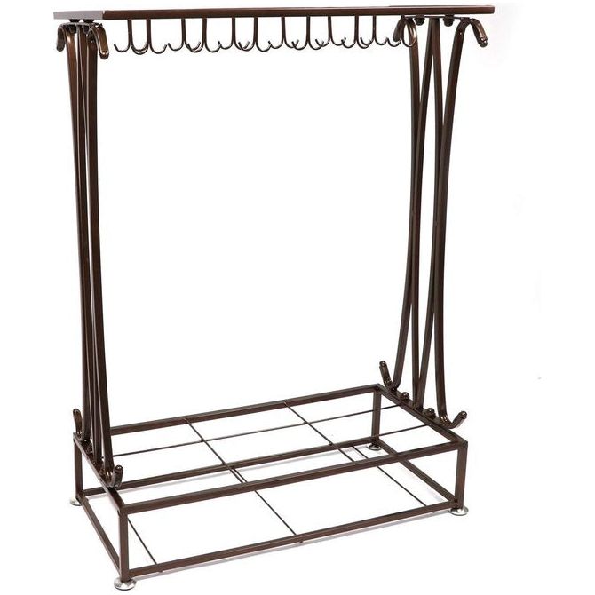 Extra grote bruine metalen 21-gaats rechthoekige paraplubak met 24 haken en gratis regenwaterbak 70 x 50 x 24 cm