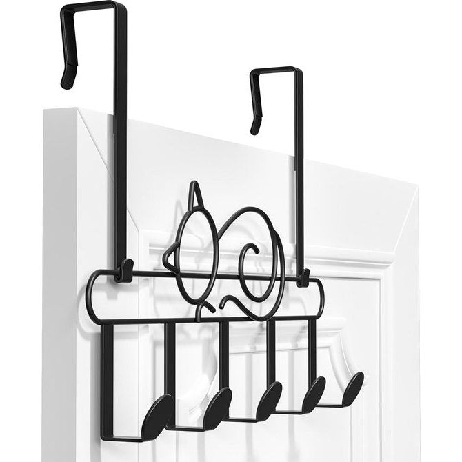 Door Hook for Hanging, Door Hook Rail Set of 2 Each with 5 Hooks Coat Hooks Jacket Holder Door Wall Coat Rack Black Interior Door Hanger for Bathroom, Wall, Kitchen