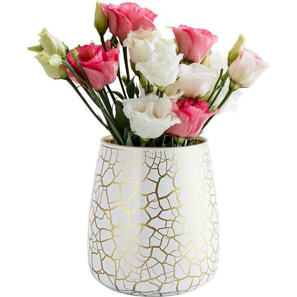 Bloemenvaas, 17 cm, glazen vaas, witte glazen vaas voor bloemen, glazen bloemenvaas, tafelvaas, decoratie, gouden kandelaar, decoratieve vaas, 2310 ml, Ø 11,9 cm, zinnia crackle,