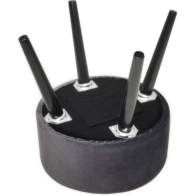 Puff fluwelen kruk, houten poten van fluweel, make-up board, zitkruk, rond, gestoffeerd, poef, kruk, fluweel, voetbank, elegant, voor hal, woonkamer, slaapkamer, Zwart/grijs