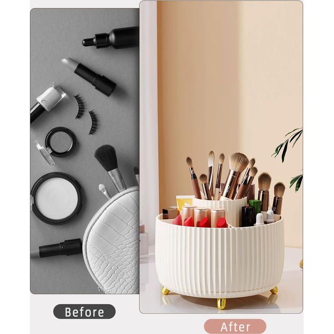 Cosmetica-make-up-organizer, 360 graden draaibare kwastenorganizer, cosmeticarek, cosmetica-organizer voor de kamer, decoratie, kaptafel, slaapkamer, badkamer.