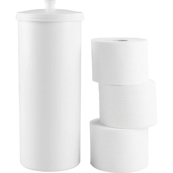 grote toiletpapierhouder met deksel - toiletpapieropslag van kunststof (diameter: 16 cm) staand - toiletpapierbox ook voor grote rollen - wit