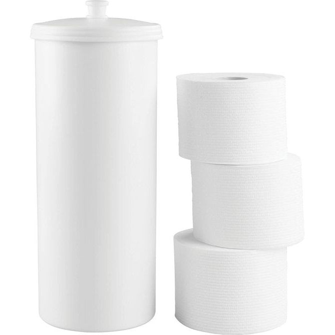 grote toiletpapierhouder met deksel - toiletpapieropslag van kunststof (diameter: 16 cm) staand - toiletpapierbox ook voor grote rollen - wit