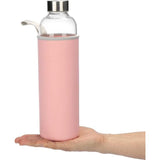 COM-FOUR® 2x bidon van borosilicaatglas - glazen drinkfles voor sport met RVS schroefdop en thermo deksel van neopreen in grijs en roze - 1000 ml