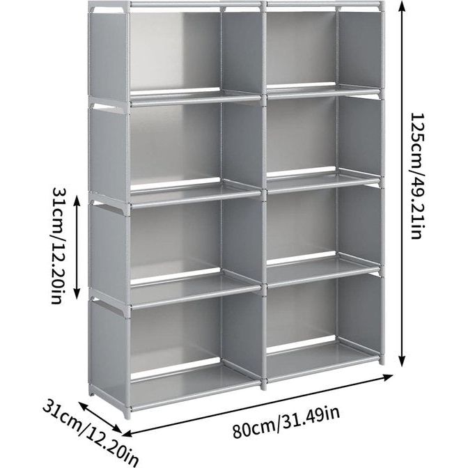 5-laags kastorganizer met stoffen achterkant, dubbele laag, modulaire kubusboekenkast, woonkamer, studeerkamer, grijs