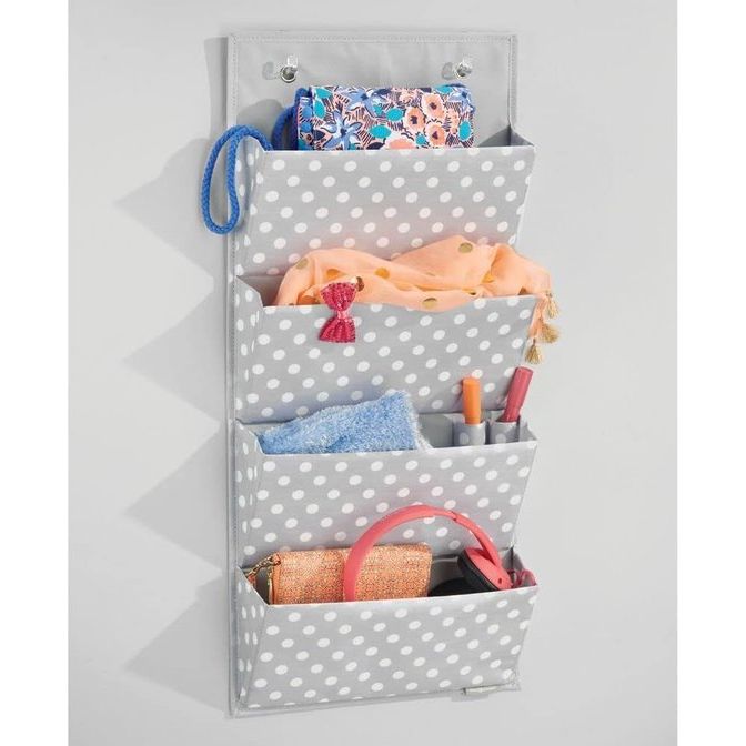 Hangende opberger met 4 zakken - Slaapkameropberger voor schoenen, accessoires en kleding - Hangende tassenkast met stippenpatroon - Grijs/Wit