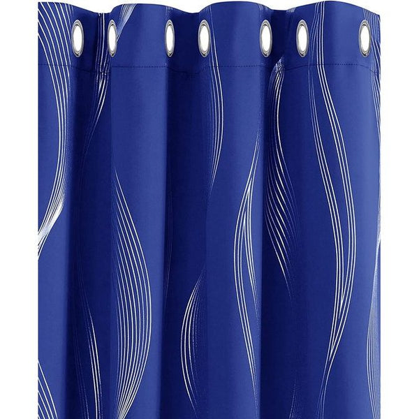 Deconovo Verduisteringsgordijnen met Ringen, Gordijn Warmte-isolerend met Zilver Strepen voor Slaapkamer, 117x229 cm (B x H), Royalblauw, 2 stuks