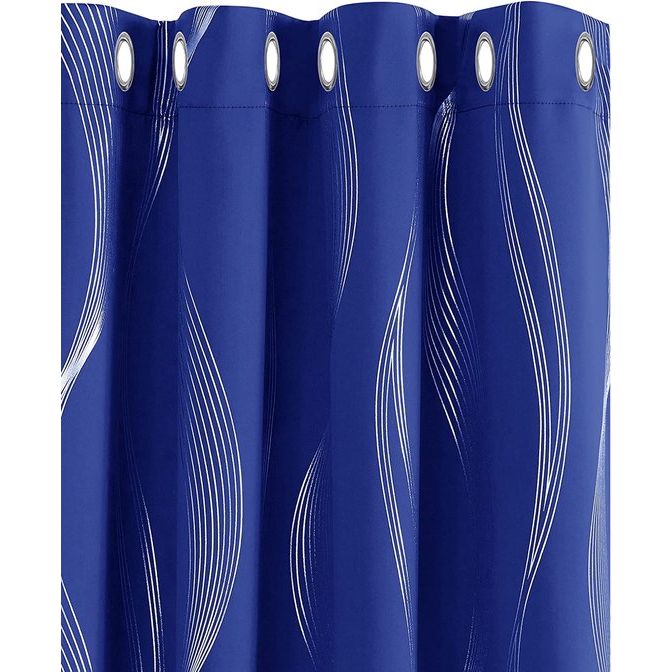Deconovo Verduisteringsgordijnen met Ringen, Gordijn Warmte-isolerend met Zilver Strepen voor Slaapkamer, 117x229 cm (B x H), Royalblauw, 2 stuks