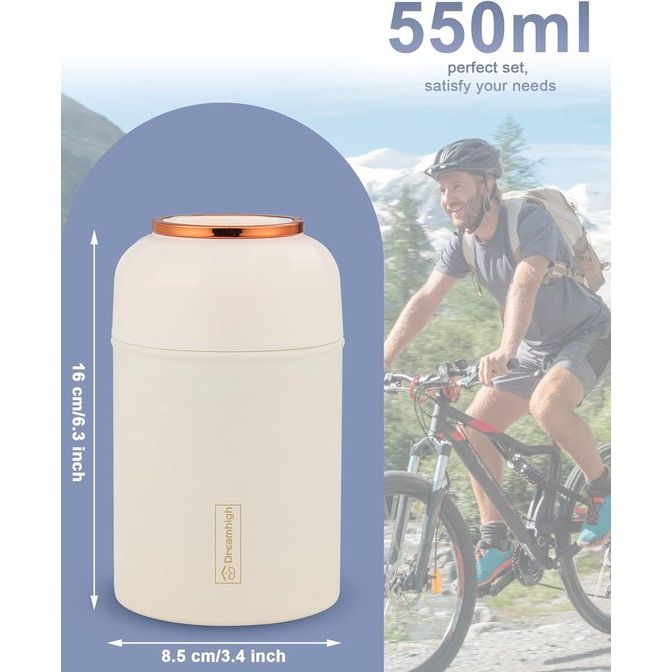 Thermocontainer voor eten, 550 ml, roestvrij staal, thermobeker voor eten met opvouwbare lepel, lekvrij, 10 uur warm, 12 uur koud, eten, soep, pap, yoghurt