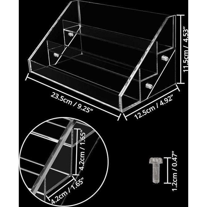 3-laags nagellakopslagplankorganizer - acryldoos L23,5x B12,5x H11,5cm Biedt plaats aan maximaal 30 standaardmaten nagellak - acryldisplay op een tafel, bureau of plankopslag