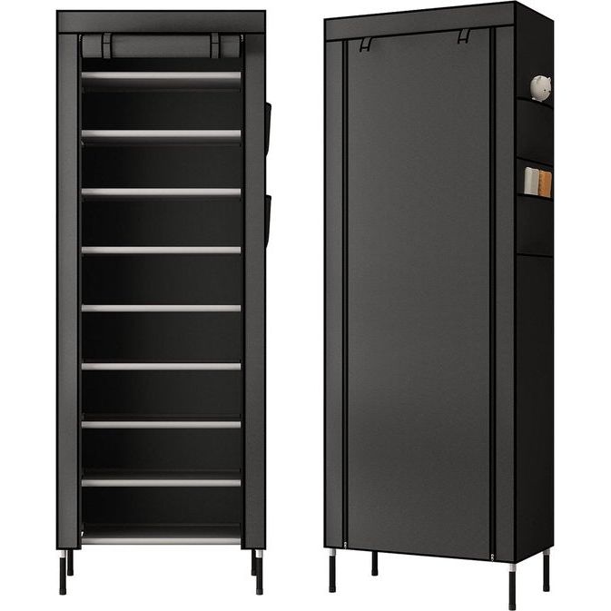 10 lagen 16 mm extra dikke staven stevige schoenenkast opbergorganizer standaard 58 x 28 x 170 cm met extra dikke Oxford stof stofdichte hoes houdt tot zwart