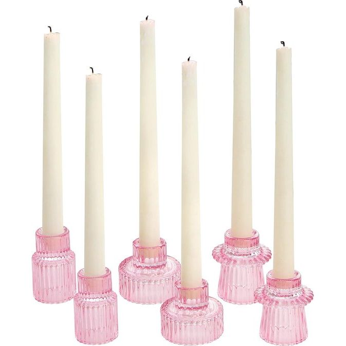 glazen kandelaars voor kerk, bruiloft, verjaardag, feest, diner, cadeau, kaarsenhouder 6 stuks voor theelicht/conische kaars, 2-in-1 theelichthouder