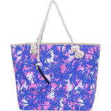 Grote strandtas met ritssluiting, 58 x 38 x 18 cm, veren, shopper-schoudertas, strandstijl synthetisch, blauw / roze