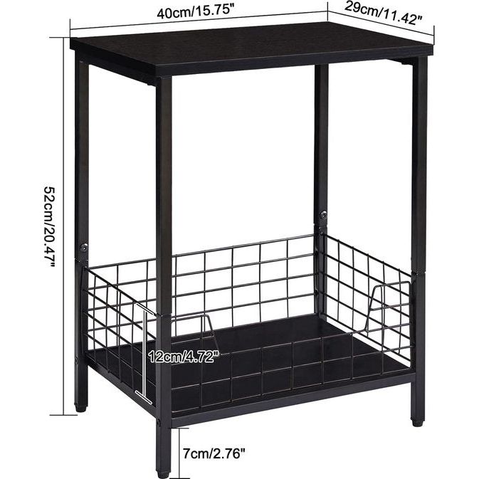 Bijzettafel, koffietafel met 2 niveaus, opbergmand, laptoptafel, nachtkastje, salontafel, 40 x 29 x 52 cm, metalen frame, voor slaapkamer, kantoor, woonkamer, zwart