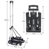 Steekwagen opvouwbaar, aluminium trolley, mini transportwagen bagagewagen, opvouwbare boodschappentrolley, inklapbaar, 2 wielen, uitbreidbaar, groot chassis, opvouwbaar in rugzak