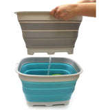 Foldable bowl of 15 liters with drain plug - Foldable sink - Portable dishwasher sink - Space-saving kitchen rack (light blue)