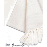 Premium sprei met franjes, 100% katoen, 220 x 240 cm, XXL, visgraatpatroon, zomerdeken, katoenen deken als bedsprei, bankdeken, bankdeken (crème)