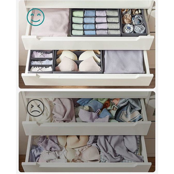 Opbergdoos voor lade, 6-delige set, ondergoed-organizer, lade-organizer, opvouwbare stoffen box voor sokken, ondergoed, beha's, stropdassen en sjaals, rookgrijs