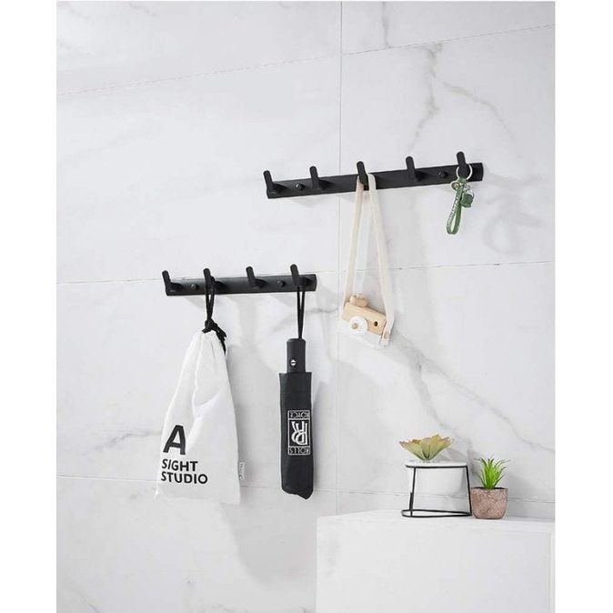 Handdoekrekhaak Wandkapstok met 5 haken 17,7 x 1,3 inch Moderne zwarte kleerhangerhouder