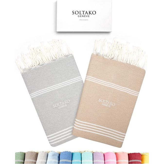 XXL strandhanddoek, groot, 100 x 200 cm, van katoen, saunahanddoek, badhanddoek, hamamdoek, yogadeken, pestemal, voor dames en heren, geschenkdoos, extra groot en licht, 100 x 200 cm (pastelgrijs-beige, 2)