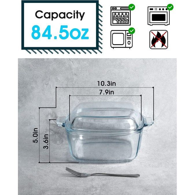 Braadpan schaal glas met deksel 2.5L Braadpan schaal met deksel Ovenvaste braadpan van borosilicaatglas Klein