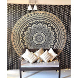 wandtapijt Mandala zwart goud, boho wanddecoratie, esthetische kamerdecoratie, wanddoek mandala, psychedelisch wandkleed 208 x 210 cm