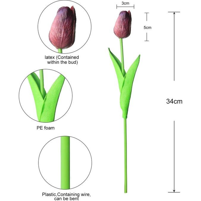 Kunsttulpen van latexmateriaal dat echt aanvoelt, voor bruiloft, kamer, huis, hotel, als feestdecoratie en doe-het-zelf-decoratie, 10 stuks