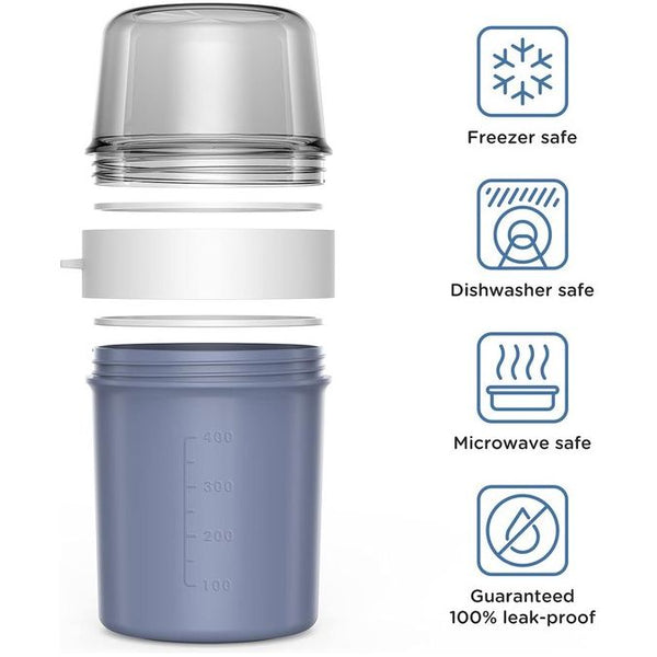 2-in-1 mueslibeker to go, praktische yoghurtbeker voor kinderen, mueslibeker voor vriezers en vaatwasser (denim blauw, 560 ml + 310 ml)