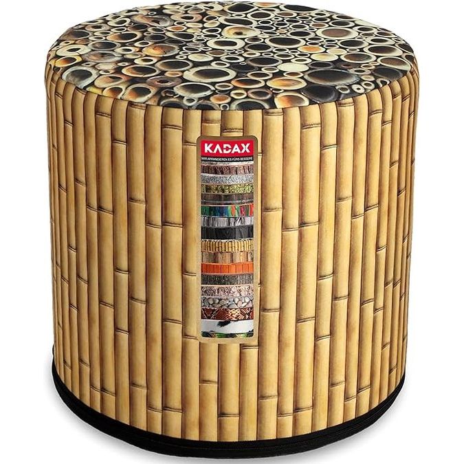 KADAX - Zitpoef, Poef, ronde poef, Ø 40.5x41 cm - houtlook, poef met wasbare overtrek, zitzak, vloerkussen, decoratieve kruk, voetenbank, zitkussen, stoffen kruk - Bamboo