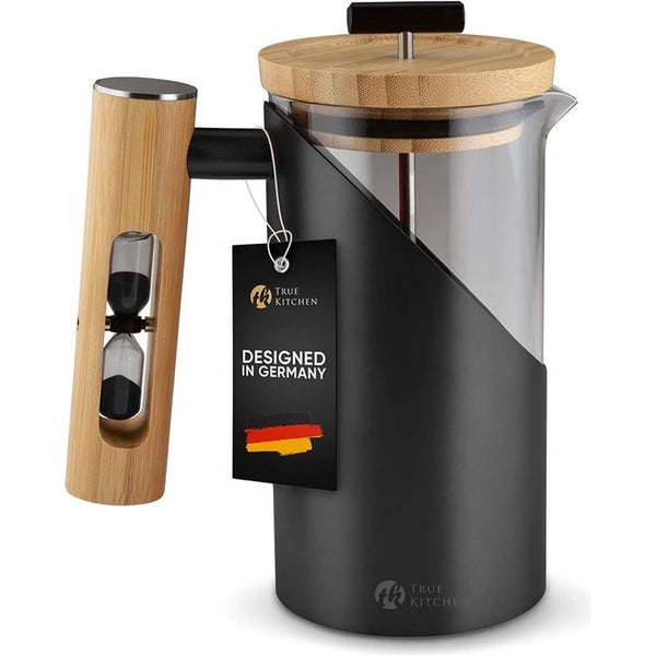 TRUE KITCHEN French Press van roestvrij staal + glas + bamboe I koffiezetapparaat met gebruiksaanwijzing I ca. 0,5 L (voor 3 kopjes) I koffiepers thermische dubbelwandige isolatie I rood en zwart I koffiepers