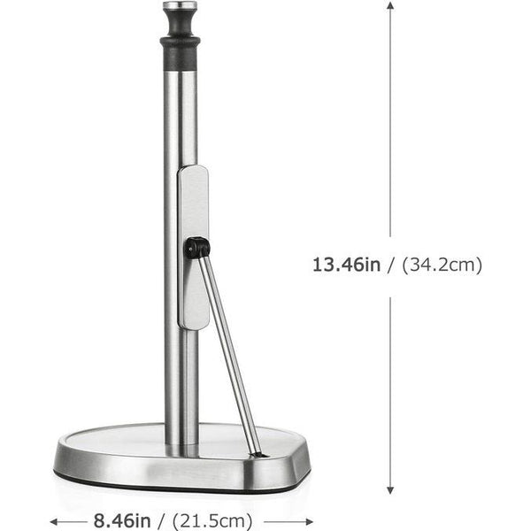 Keukenrolhouder, staande papierrolhouder van roestvrij staal, rolhouder, keukenrolhouder, perfect voor keuken en eetkamer, stabiele basis en spanarm, zwart