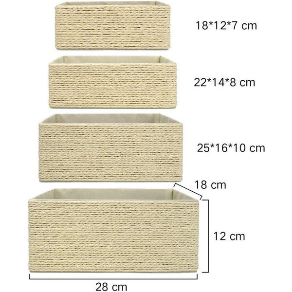 Opbergmanden set van 4 - Rieten manden Papiercontainers voor opslag Make-up dozen voor kast Badkamer Slaapkamer Woonkamer Beige