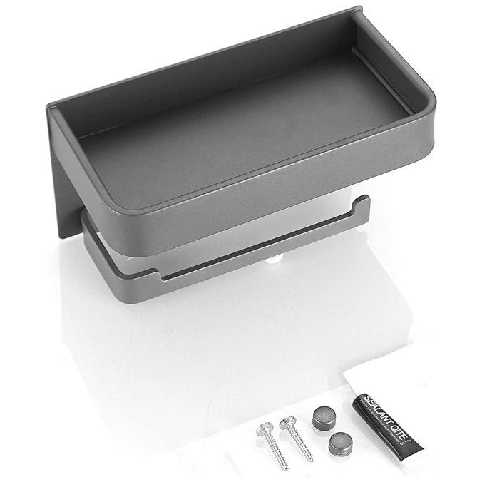 Badkamerrolhouder met plank Zwarte afwerking Hoekopslag Zelfklevende houder voor kleine gadgets Aluminium