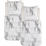 Beddengoed 135 x 200 cm, 4-delig dekbedovertrek - beddengoedset 135 x 200 cm microvezel met 2 kussenslopen 80 x 80 cm, Öko-Tex beddengoedset marmer wit patroon met ritssluiting