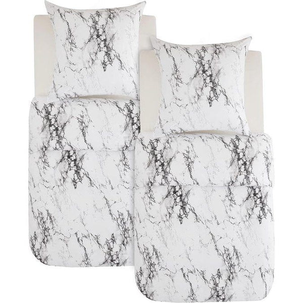 Beddengoed 135 x 200 cm, 4-delig dekbedovertrek - beddengoedset 135 x 200 cm microvezel met 2 kussenslopen 80 x 80 cm, Öko-Tex beddengoedset marmer wit patroon met ritssluiting