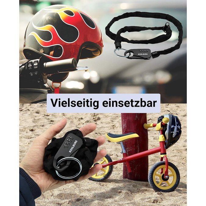 Veilig zakslot van ketting en cijfercode 129 cm lang - robuuste veiligheid als kinderwagenslot, skislot, snowboardslot en slot voor motorhelm - 3 mm dik cijferslot