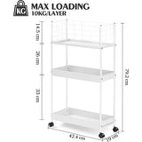 Keukenwagen met 3 niveaus, smalle rolwagen, nisrek op wieltjes, ruimtebesparend keukenrek en badkamerrek, multifunctionele trolley voor kleine beperkte ruimtes, keuken, kantoor en badkamer, eenvoudige montage, wit