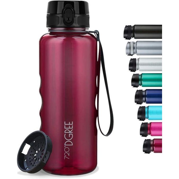 uberBottle Drinkfles, met vruchtenzeef, 350ml/500ml/650ml/1l/1,5l, BPA-vrij, sportfles voor universiteit, fitness, sport, outdoor, waterfles van Tritan, licht, onbreekbaar, duurzaam, rood, 1500ml