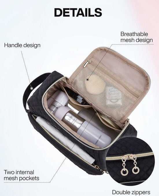 Toilettas voor dame - make-uptas - Uniek design - met grote opening - zwart