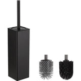 toiletborstels & houder zwart, metalen toiletborstel inclusief 2 opzetborstels, vrijstaande vierkante siliconen toiletborstel voor de badkamer