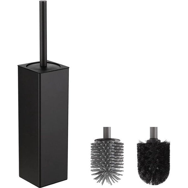 toiletborstels & houder zwart, metalen toiletborstel inclusief 2 opzetborstels, vrijstaande vierkante siliconen toiletborstel voor de badkamer