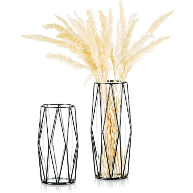 Decoratieve glazen bloemenvaas van glas met metalen standaard met hoogwaardige schilderkunst