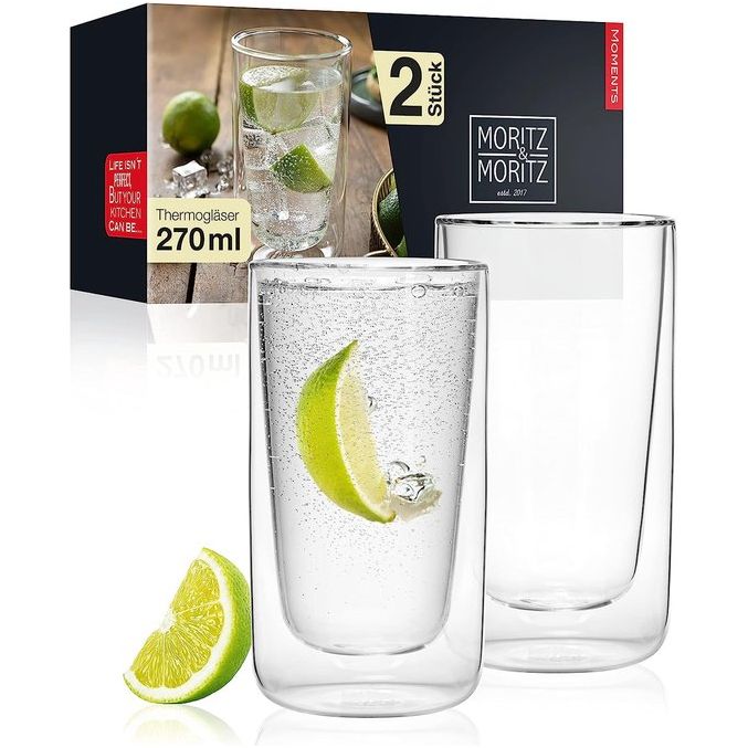 2 x 270 ml drinkglazen set dubbelwandig – dubbelwandige glazen voor cocktails, water, thee, koffie of longdrinks – vaatwasmachinebestendig